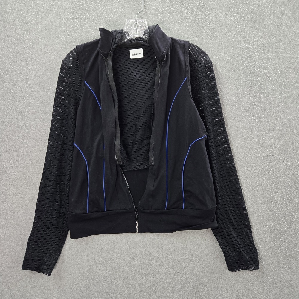 Bebe Sport Women Hoodie L Black Nylon Rayon Activewear Full Zip Long Sleeve Mesh
